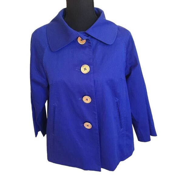 EDEN COURT Womens Blue Lined Button Front Cotton Blend Jacket Small - Picture 1 of 12